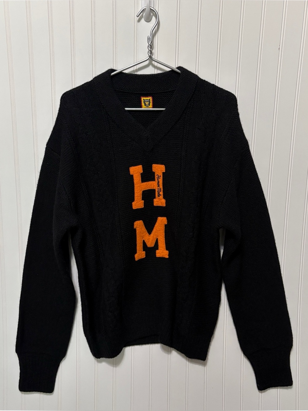 HUMAN MADE x NIGO Blue Wool V-Neck Cable Knit Sweater Mens Size Extra Large XL